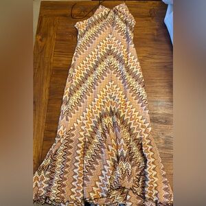 Banana Republic Chevron Midi Halter Dress in Orange and Brown